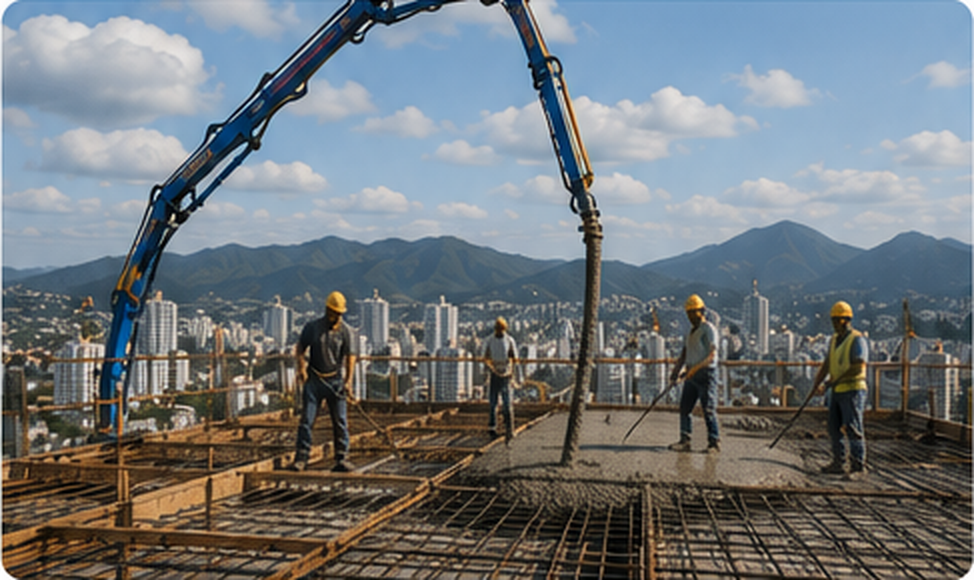 Bombeamento de concreto em obra